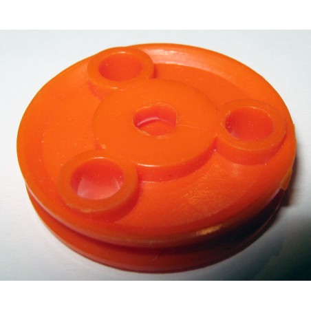 Poulie Meccano plastique 25 mm à trous rose orangé sans moyeu 3 pans