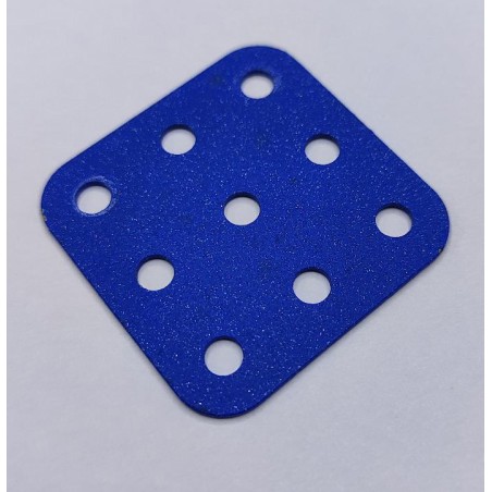 Plaque Meccano rigide 3 x 3 trous bleu pailleté