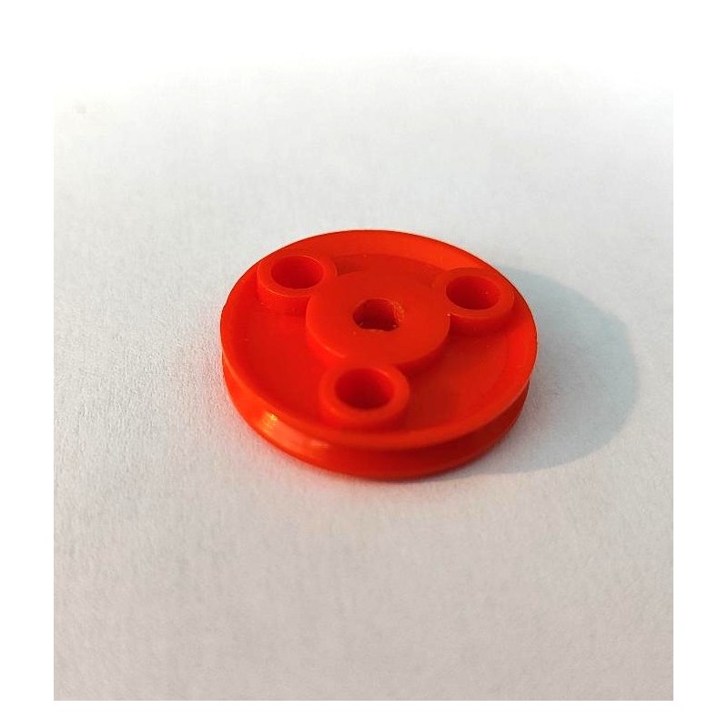 Poulie Meccano plastique 25 mm à trous orange sans moyeu 3 pans