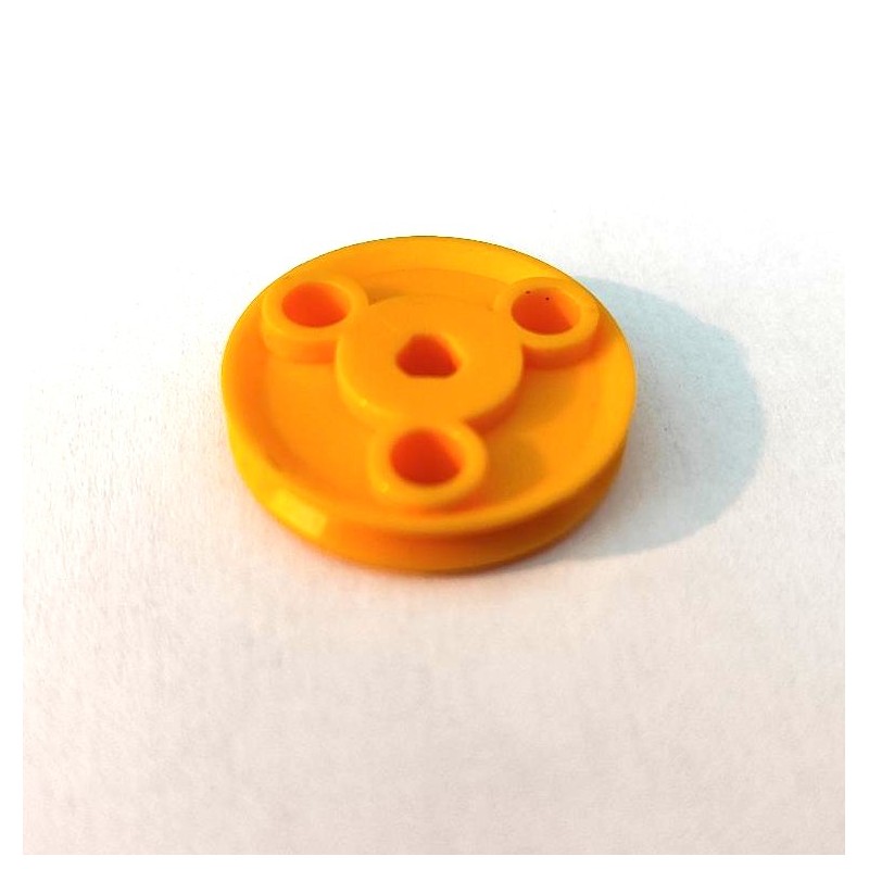 Poulie Meccano plastique 25 mm à trous jaune sans moyeu 3 pans