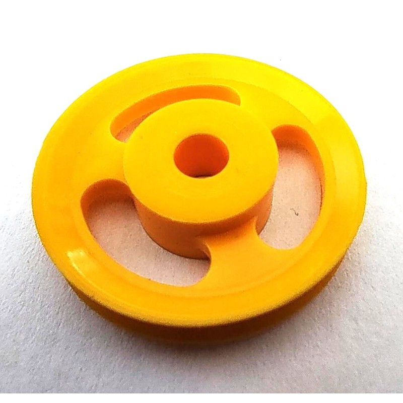 Poulie Meccano plastique 25 mm jaune ajourée sans moyeu