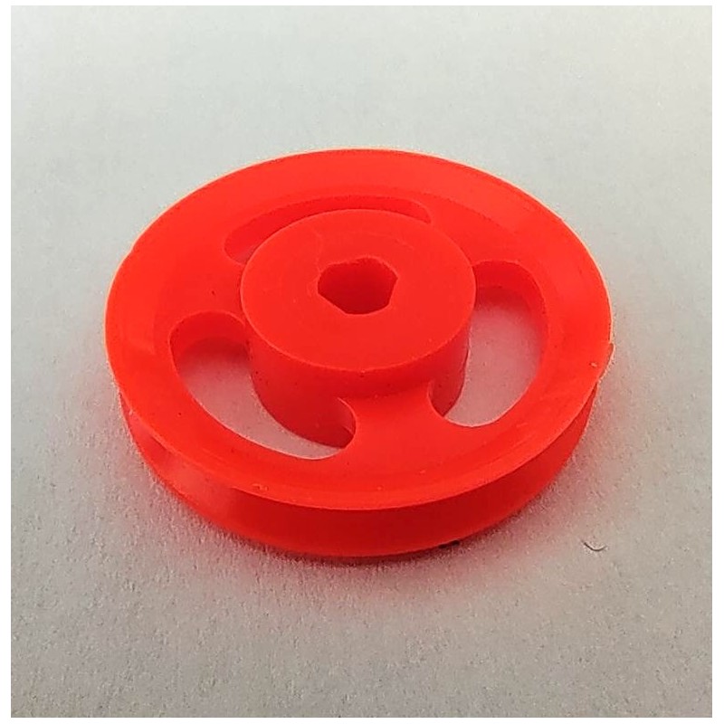 Poulie Meccano plastique 25 mm rose orangé ajourée sans moyeu 3 pans