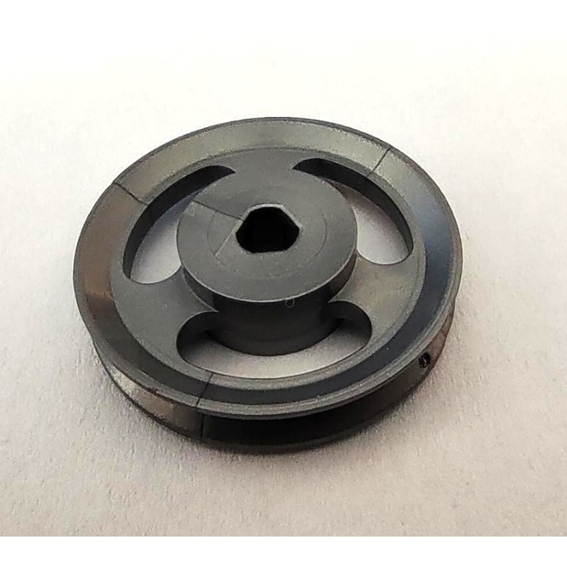 Poulie Meccano plastique 25 mm grise ajourée sans moyeu 3 pans