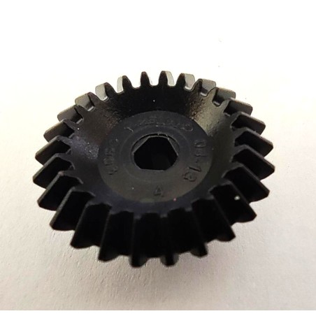 Pignon d'angle (ou conique) Meccano, plastique noir, 26 dents, axe 3 pans